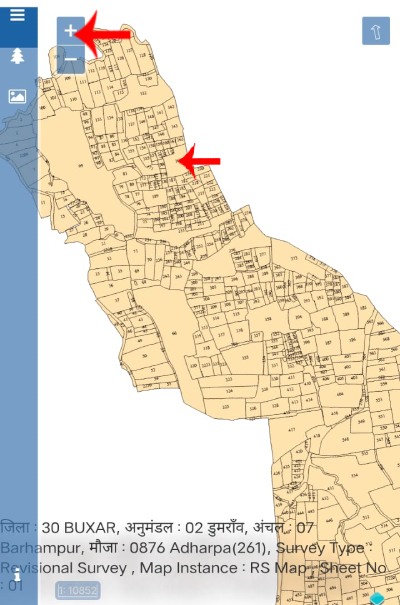 Step 3: Digital village map showing khesra numbers to verify land area in katha and dismil 