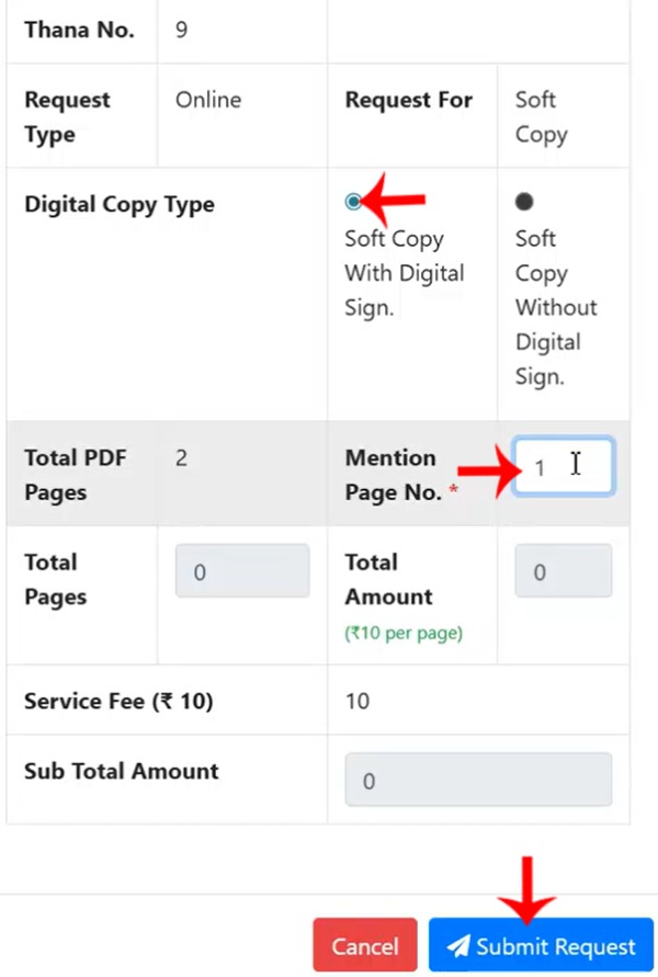 Step 2: Selecting soft copy with digital sign and page number to download certified khatian
