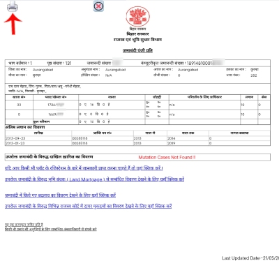 Bihar Bhumi पोर्टल पर डिजिटल जमाबंदी रिकॉर्ड और Print PDF विकल्प