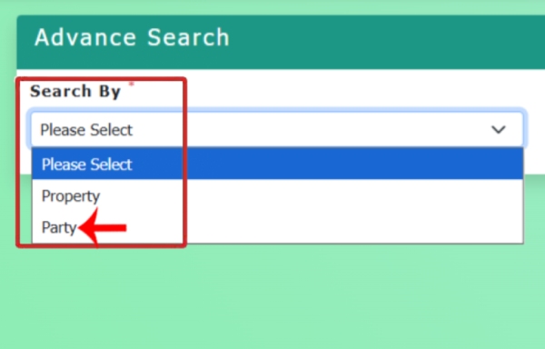 Search By में Party विकल्प चुनने का स्क्रीन