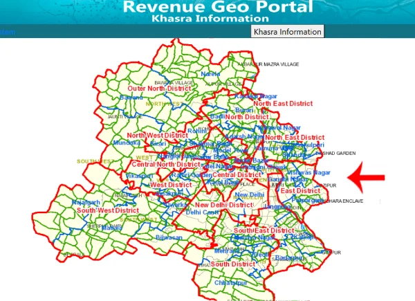 दिल्ली GIS Map में दिल्ली के सभी जिले दिखाई देते हुए