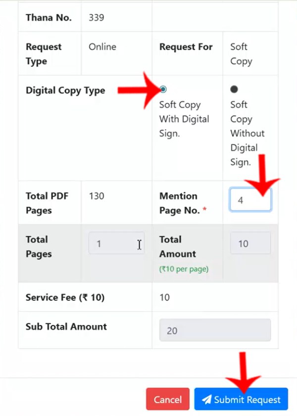 Selecting soft copy with digital signature option for Jamabandi download