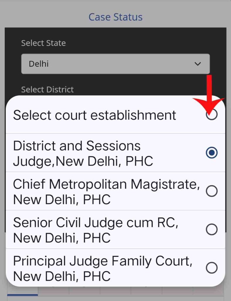 eCourt Portal me Court Establishment select karen
