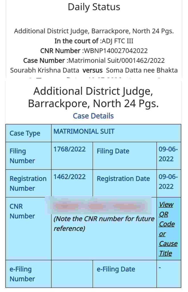 eCourt Case Details page par Case Type, CNR Number aur Registration Number ki jankari