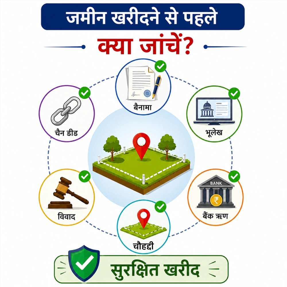 जमीन खरीदने से पहले बैनामा, दाखिल-खारिज, सरकारी भूलेख, बैंक लोन और अन्य जरूरी दस्तावेजों की जांच करने की चेकलिस्ट
