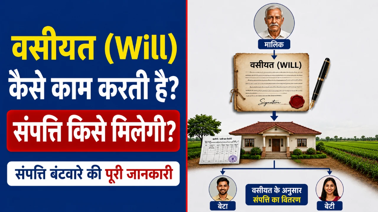 वसीयत (Will) क्या है, यह कैसे काम करती है और मृत्यु के बाद संपत्ति का बंटवारा कैसे होता है, इसकी जानकारी दर्शाने वाला चित्र